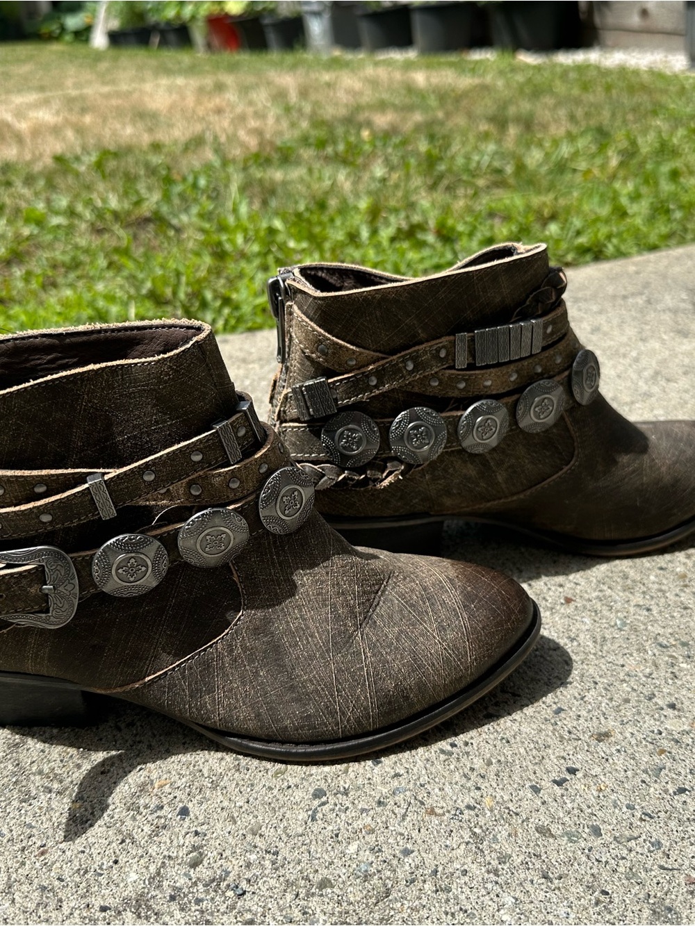 Brown Ankle Boots with Silver Embellishments